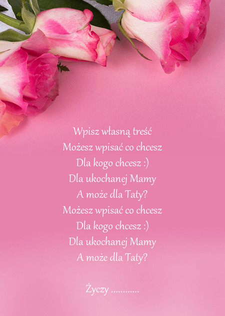 Różowa kartka z trzema różami
