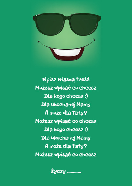 Kartka z emotikonką - uśmiechnięta buźka w okularkach